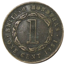 Монета 1 цент 1951 года Британский Гондурас (аверс)