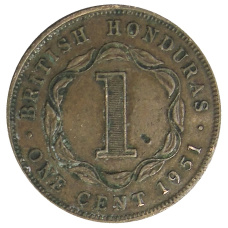 Монета 1 цент 1951 года Британский Гондурас (аверс)