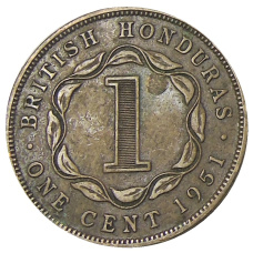 Монета 1 цент 1951 года Британский Гондурас (аверс)
