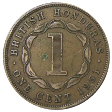 Монета 1 цент 1951 года Британский Гондурас (аверс)
