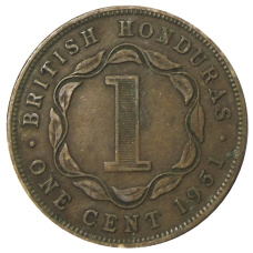 Монета 1 цент 1951 года Британский Гондурас (аверс)
