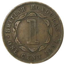 Монета 1 цент 1951 года Британский Гондурас (аверс)