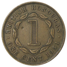 Монета 1 цент 1951 года Британский Гондурас (аверс)