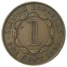 Монета 1 цент 1951 года Британский Гондурас (аверс)
