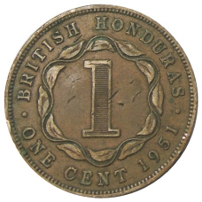 Монета 1 цент 1951 года Британский Гондурас (аверс)