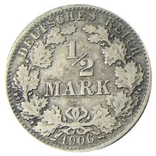 Монета 1/2 марки 1906 года A Германия (аверс)