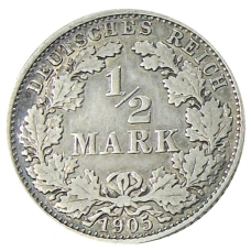 Монета 1/2 марки 1905 года D Германия (аверс)