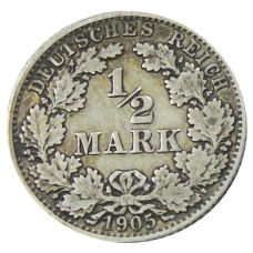 Монета 1/2 марки 1905 года D Германия (аверс)