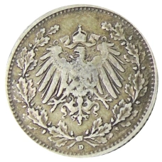 Монета 1/2 марки 1905 года D Германия (реверс)