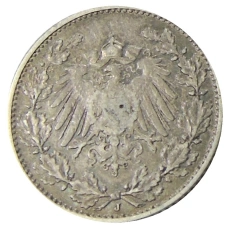 Монета 1/2 марки 1907 года J Германия (реверс)