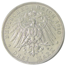 Монета 3 марки 1910 года G Германия (Баден) (реверс)