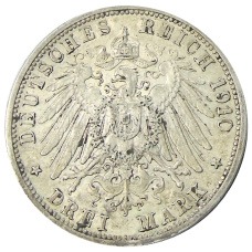 Монета 3 марки 1910 года G Германия (Баден) (реверс)