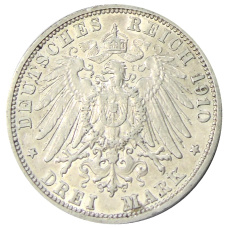 Монета 3 марки 1910 года G Германия (Баден) (реверс)