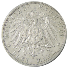 Монета 3 марки 1909 года G Германия (Баден) (реверс)