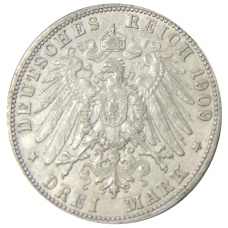 Монета 3 марки 1909 года G Германия (Баден) (реверс)