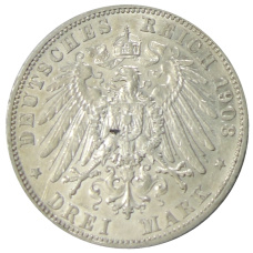 Монета 3 марки 1908 года G Германия (Баден) (реверс)
