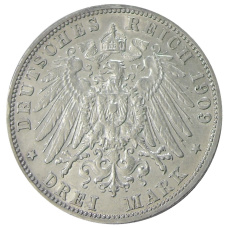 Монета 3 марки 1909 года G Германия (Баден) (реверс)