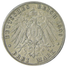 Монета 3 марки 1909 года G Германия (Баден) (реверс)