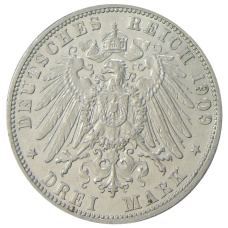 Монета 3 марки 1909 года G Германия (Баден) (реверс)