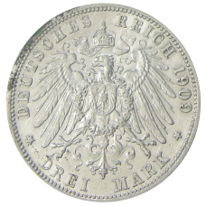 Монета 3 марки 1909 года G Германия (Баден) (реверс)