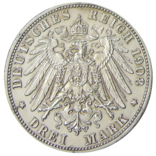 Монета 3 марки 1908 года G Германия (Баден) (реверс)