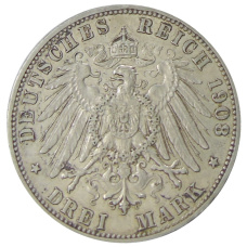 Монета 3 марки 1908 года G Германия (Баден) (реверс)