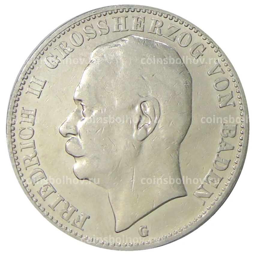 Монета 3 марки 1908 года G Германия (Баден)
