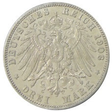 Монета 3 марки 1908 года G Германия (Баден) (реверс)