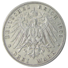 Монета 3 марки 1908 года G Германия (Баден) (реверс)