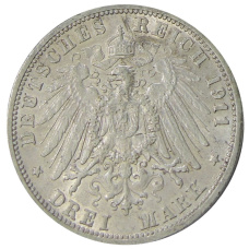 Монета 3 марки 1911 года G Германия (Баден) (реверс)