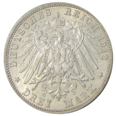 Монета 3 марки 1912 года G Германия (Баден) (реверс)