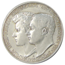 Монета 3 марки 1910 года A Германия (Саксен-Веймар-Aйзенах) — Свадьба Вильгельма и Феодоры (аверс)