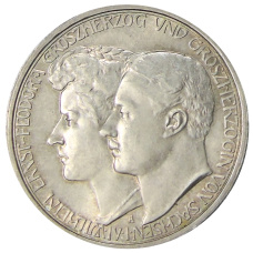 Монета 3 марки 1910 года A Германия (Саксен-Веймар-Aйзенах) — Свадьба Вильгельма и Феодоры (аверс)