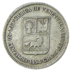 Монета 50 сентимо 1954 года Венесуэла (аверс)