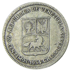 Монета 50 сентимо 1954 года Венесуэла (аверс)
