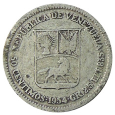 Монета 50 сентимо 1954 года Венесуэла (аверс)