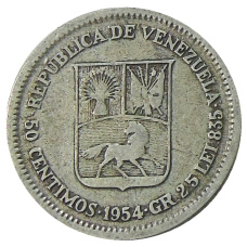 Монета 50 сентимо 1954 года Венесуэла (аверс)