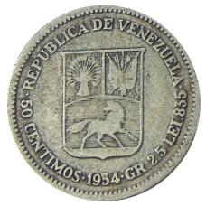 Монета 50 сентимо 1954 года Венесуэла (аверс)
