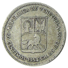 Монета 50 сентимо 1954 года Венесуэла (аверс)