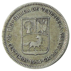 Монета 50 сентимо 1954 года Венесуэла (аверс)