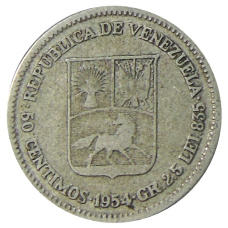 Монета 50 сентимо 1954 года Венесуэла (аверс)