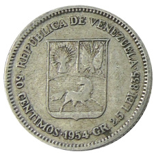 Монета 50 сентимо 1954 года Венесуэла (аверс)