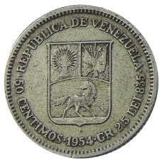 Монета 50 сентимо 1954 года Венесуэла (аверс)