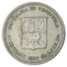 Монета 50 сентимо 1960 года Венесуэла (аверс)