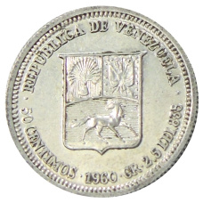Монета 50 сентимо 1960 года Венесуэла (аверс)