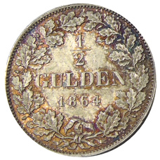 Монета 1/2 гульдена 1864 года Германские государства — Бавария (аверс)