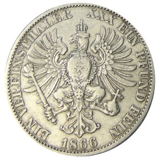 Монета 1 союзный талер 1866 года A Германские государства — Пруссия (реверс)