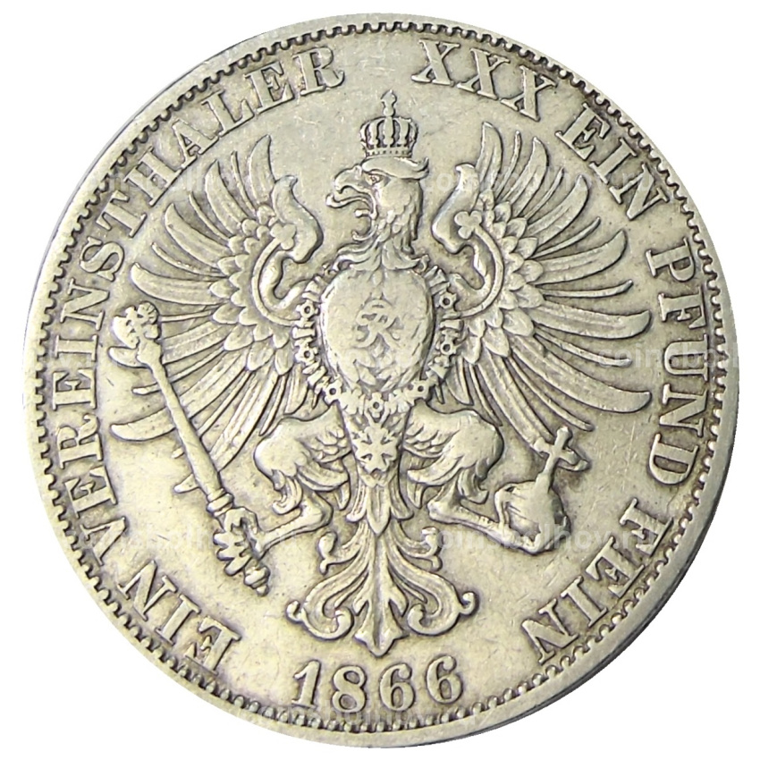 Монета 1 союзный талер 1866 года A Германские государства — Пруссия (вид 2)