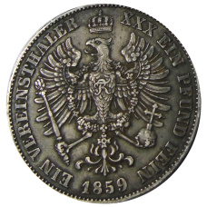 Монета 1 союзный талер 1859 года A Германские государства — Пруссия (реверс)
