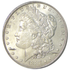 Монета 1 доллар 1887 года США «Доллар Моргана» (аверс)